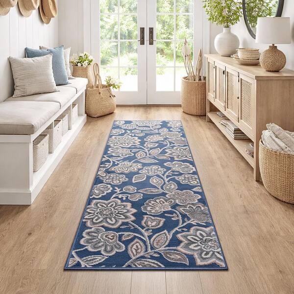 Madison Floral Navy 2 ft. x 8 ft. Indoor Runner Rug