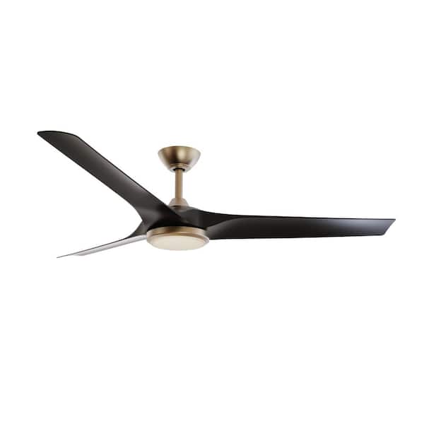 Hampton Bay Sansra 60 in. Indoor/Outdoor Brass Standard Ceiling Fan with with CCT Integrated LED Module with Remote and Black Blades