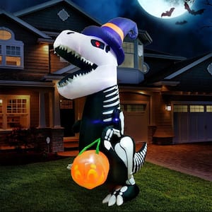 Syncfun 8 FT Inflatable Skeleton Dinosaur with Built-in LEDs for Halloween Decor