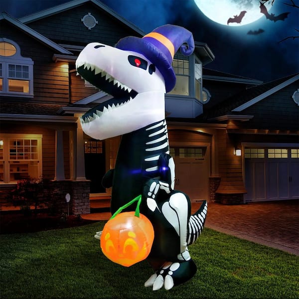 Syncfun 8 FT Inflatable Skeleton Dinosaur with Built-in LEDs for Halloween Decor