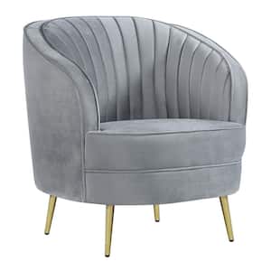 Sophia Grey Velvet Channel Tufted Upholstered Living Room Chair