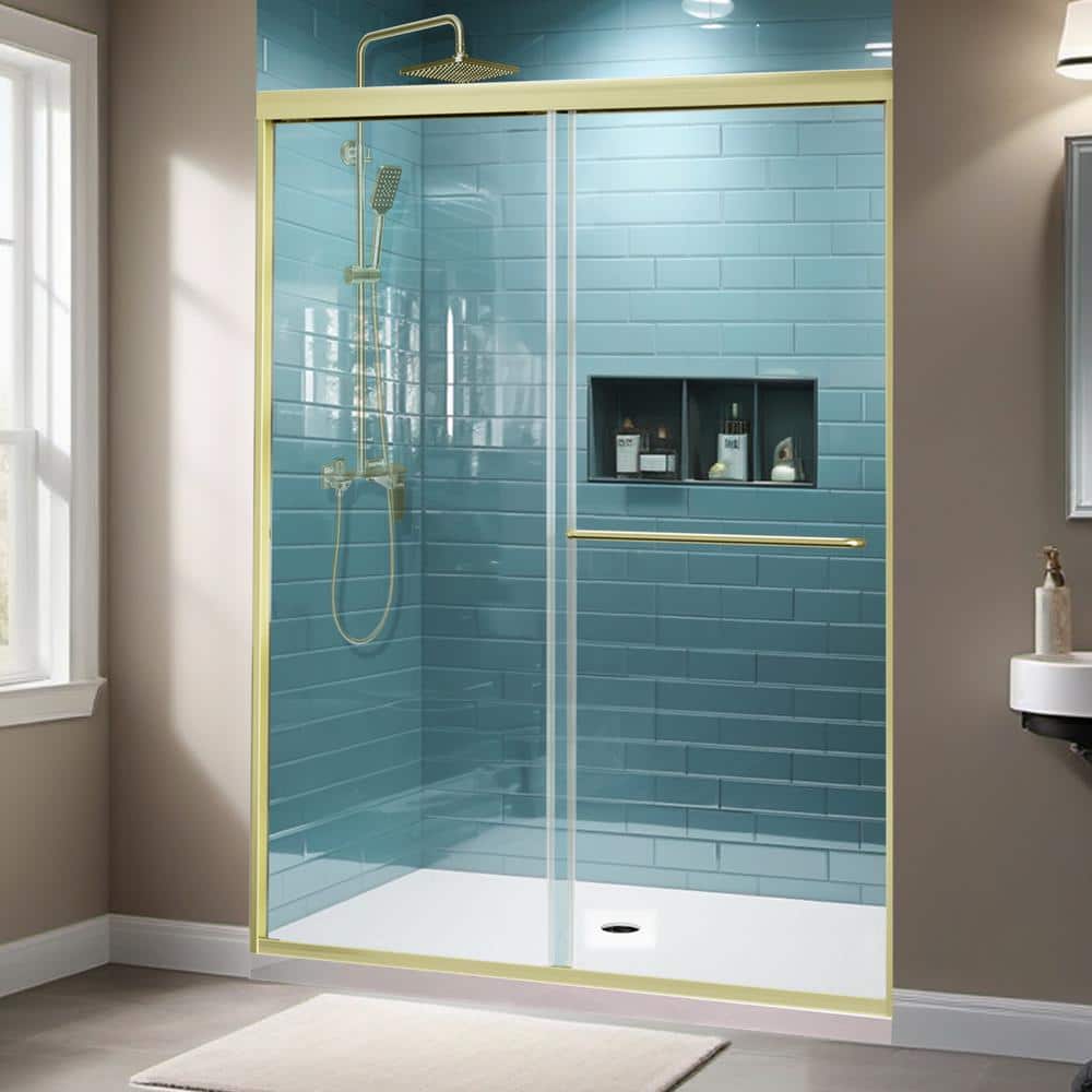 60 in. Brushed Gold Semi-Frameless Sliding Shower Door with Clear Glass
