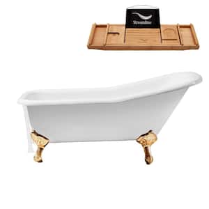 66 in. Cast Iron Clawfoot Non-Whirlpool Bathtub in Glossy White with Glossy White Drain and Polished Gold Clawfeet