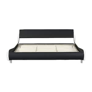 90.9 in. Black and White Faux Leather Upholstered Wood Frame Curve Design King Platform Bed