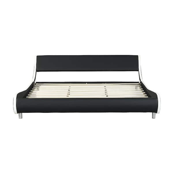 Z-joyee 90.9 in. Black and White Faux Leather Upholstered Wood Frame Curve Design King Platform Bed