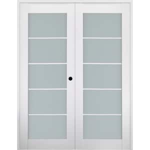 Smart Pro 36 in. x 80 in. Left Handed Active 5-Lite Frosted Glass Polar White Wood Composite Double Prehung French Door
