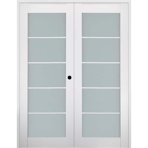 Belldinni Smart Pro 48 in. x 80 in. Left Handed Active 5-Lite Frosted Glass Polar White Wood Composite Double Prehung French Door
