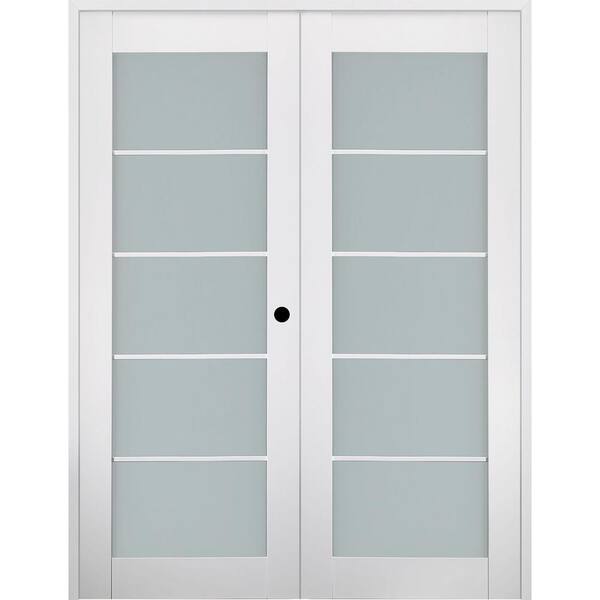 Belldinni Smart Pro 56" x 96" Left Hand Active 5-Lite Frosted Glass Polar White Finished Wood Composite Double Prehung French Door