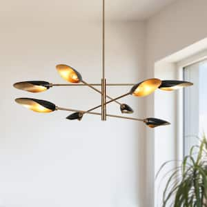 Toltehcwe Modern 8-light Plating Brass and Black Metal Chandelier, Mid-century Sputnik Hanging Light for Living Room