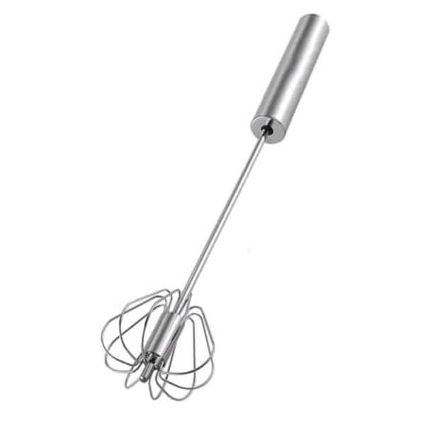 Stainless Steel Semi-Automatic Hand Push Rotary Whisk Egg Beater Mixer Stirrer for Blending Frothing 10 in.