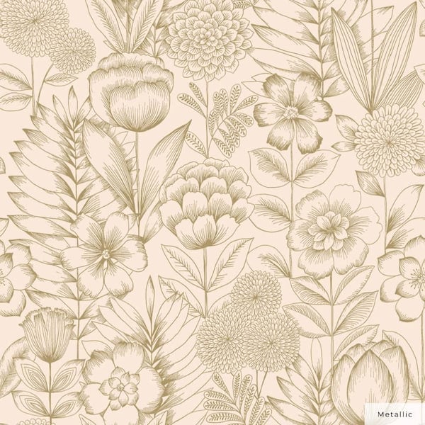 Tempaper Metallic Vintage Gold Homestead Floral Vinyl Peel and Stick Wallpaper Roll (Covers 28 sq. ft.)