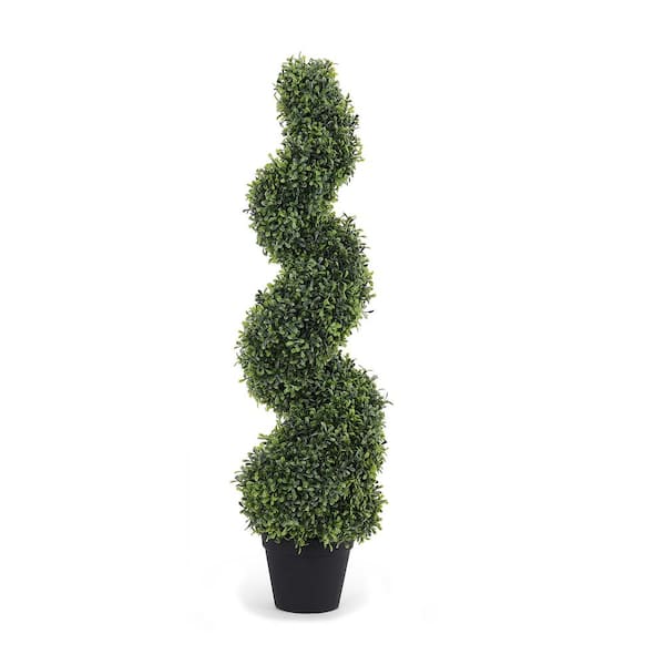 COOLSHARK Outdoor Anti-UV Artificial Boxwood Spiral Topiary Plant in Container for Deck, Yard, Living Room