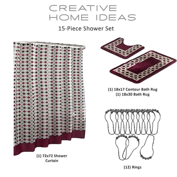 15 Piece Bathroom Shower Curtain Set with Matching Memory Foam