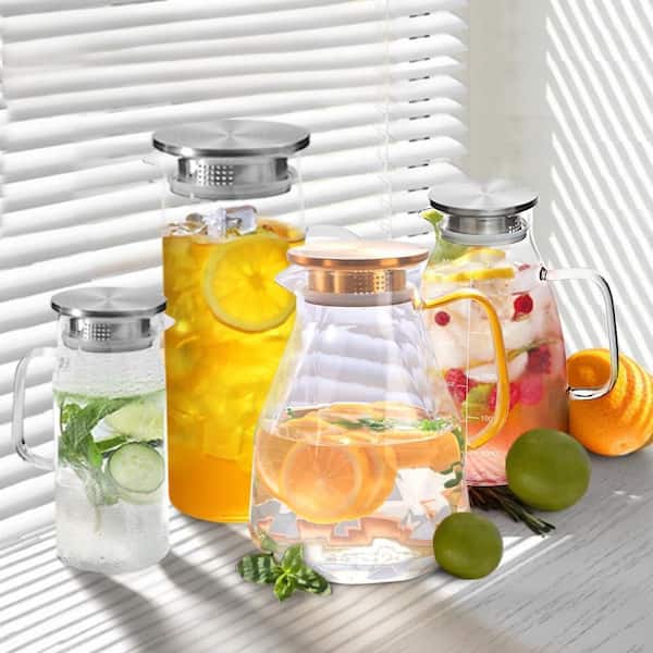 2 Pack Square Glass Carafe With Lids & Pour Spouts - 35oz Beverage Pitchers For Fridge
