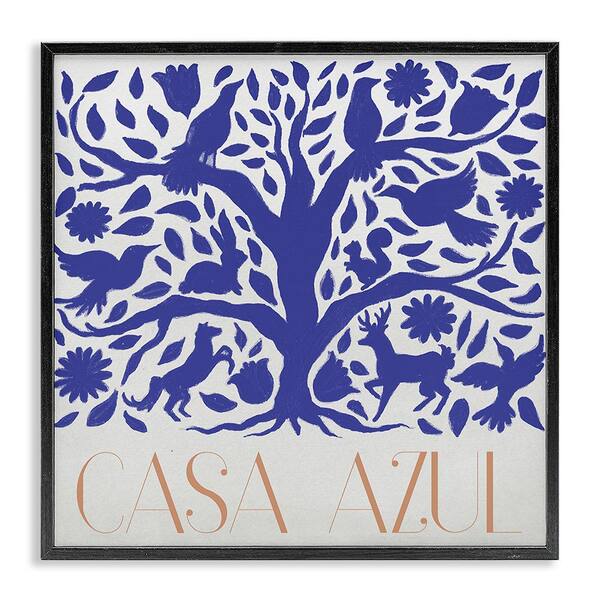 Stupell Industries Casa Azul Blue Tree by Elizabeth Medley Black Framed Animal Giclee Art Print 17 in. x 17 in.