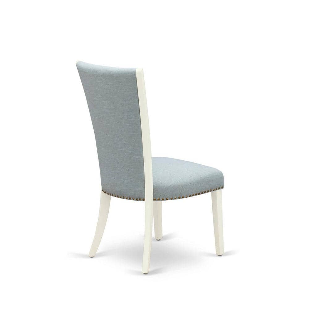 Elegant Blue Linen Upholstered Parsons Side Chair with Wooden Legs