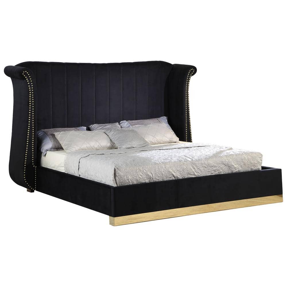 Best Master Furniture Jamie Black King Platform Bed with Gold Accents