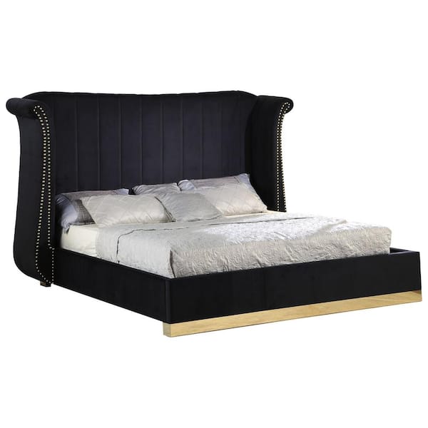 Best Master Furniture Jamie Black Queen Platform Bed with Gold Accents