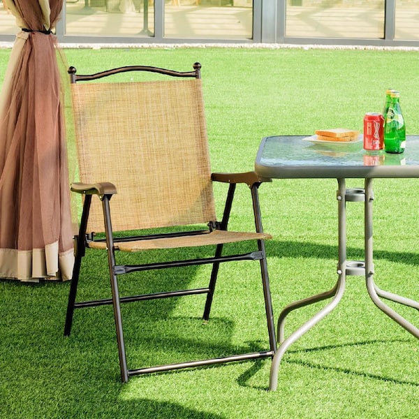 Yellow Metal Outdoor Patio Folding Beach Lawn Chair (Set of 2)
