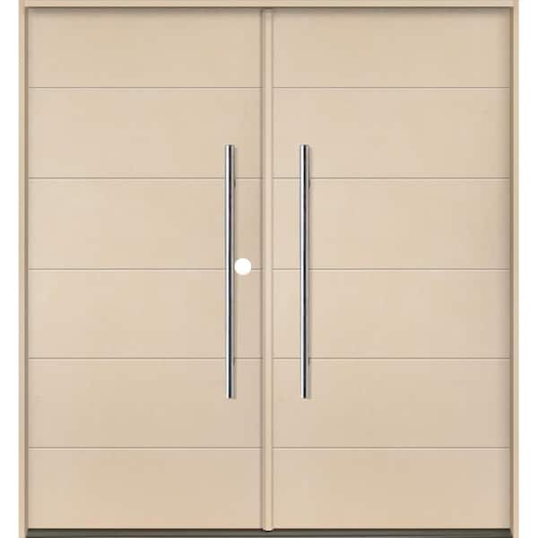 TETON Modern Faux Pivot 72 in. x 80 in. Left-Active/Inswing Solid Panel Unfinished Double Fiberglass Prehung Front Door
