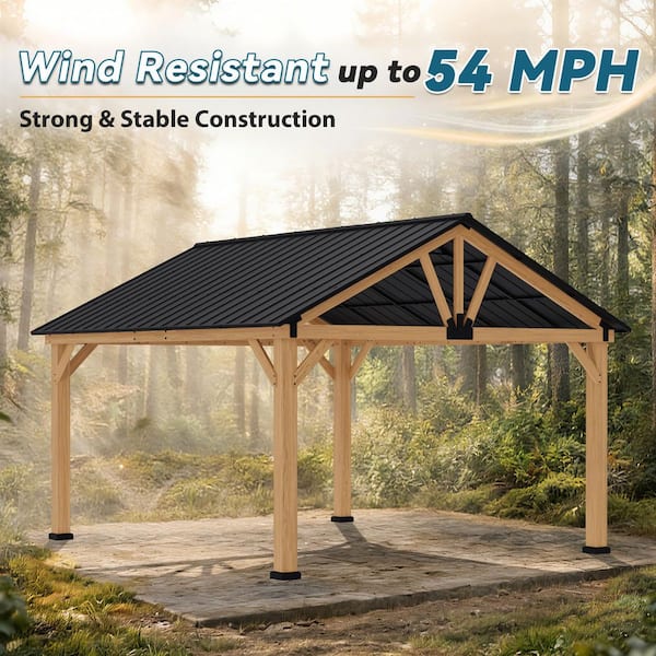 PremDwell 15 ft. W x 13 ft. D Cedar Wood Outdoor Hardtop Gazebo