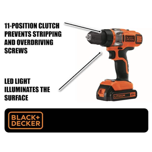  BLACK+DECKER 20V MAX Cordless Drill Driver with Battery and  Charger, LED Work Light (LDX220C) : Tools & Home Improvement