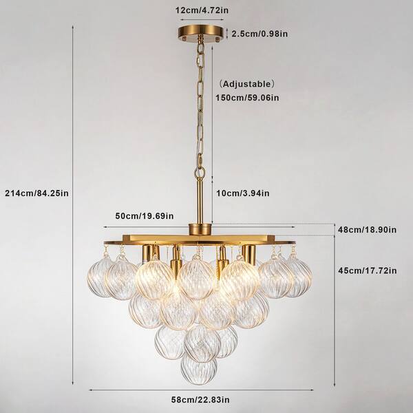 TinHon Modern 8-Light Gold Tiered Chandelier with 28 Twisted Glass