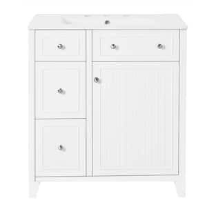 30 in. W x 18 in. D x 34 in. H Freestanding Bath Vanity in White with White Ceramic Top