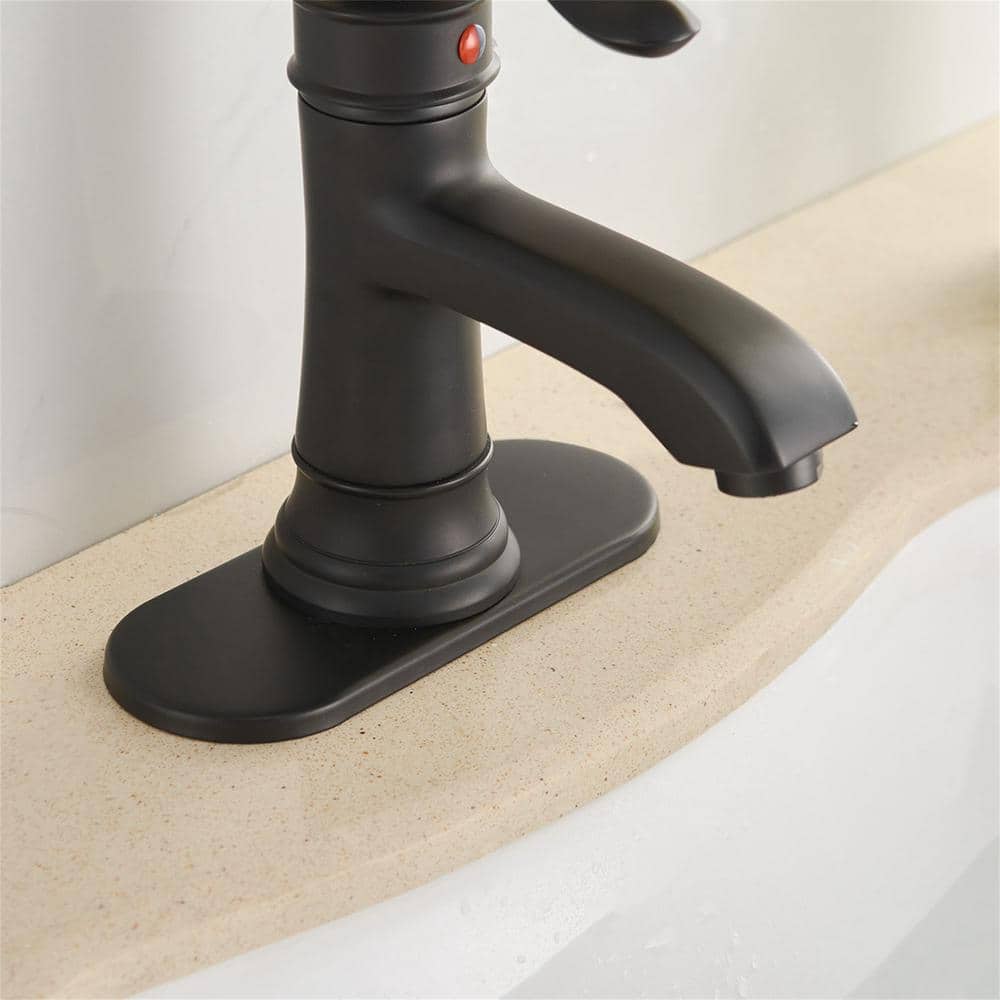 Matte Black Single Handle Brass Bathroom Faucet with Pop-Up Drain