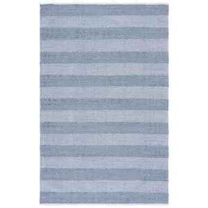 Striped Kilim Ivory Blue Doormat 3 ft. x 5 ft. Plaid Area Rug