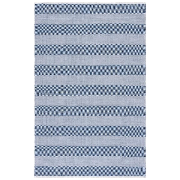 SAFAVIEH Striped Kilim Ivory Blue Doormat 3 ft. x 5 ft. Plaid Area Rug