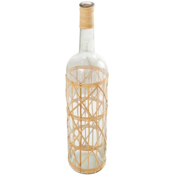 Litton Lane Clear Handmade Tall Glass Decorative Vase with Light Brown Rattan Woven Body and Neck