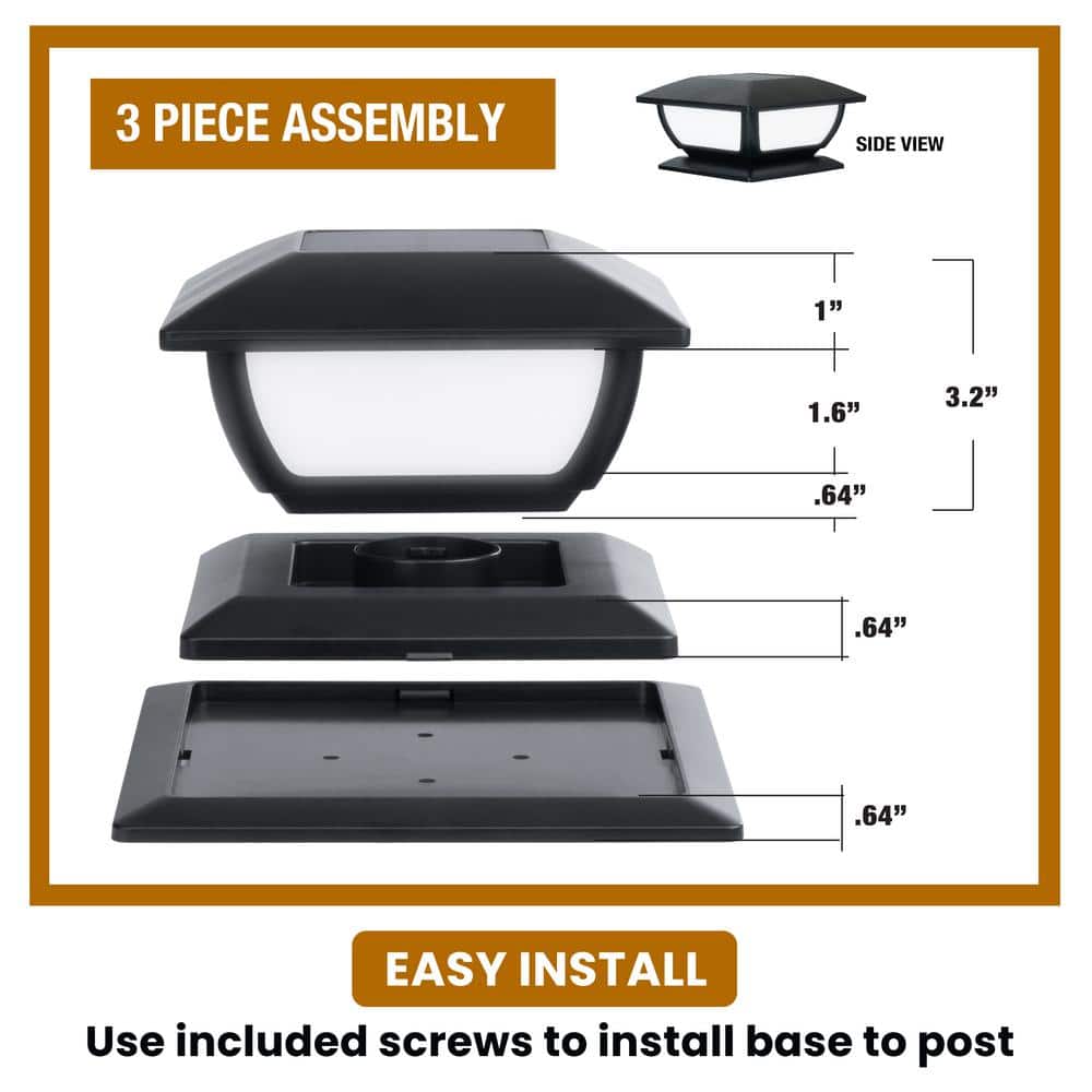Black Plastic Solar Post Cap Lights with LED and Flame Effect