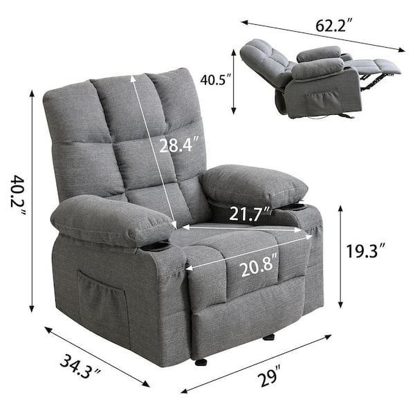 YOFE Large Gray Velvet Manual Recliner Chair with USB and 2-Cup Holders,  360° Swing Massage Heated Single Sofa Chair CamyGY-GIS00006W1521-Recliner01  - The Home Depot