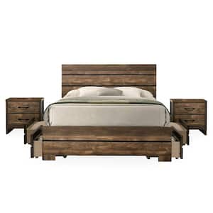 Olala 3-Piece Light Walnut Solid Wood California King Bedroom Set with Care Kit