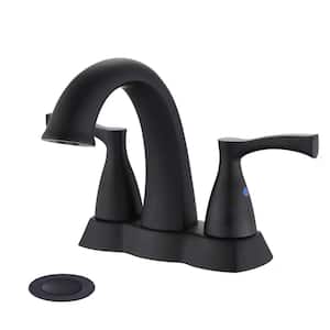 4 in. Centerset Double-Handle Bathroom Faucet with Pop-Up Drain Assembly in Matte Black