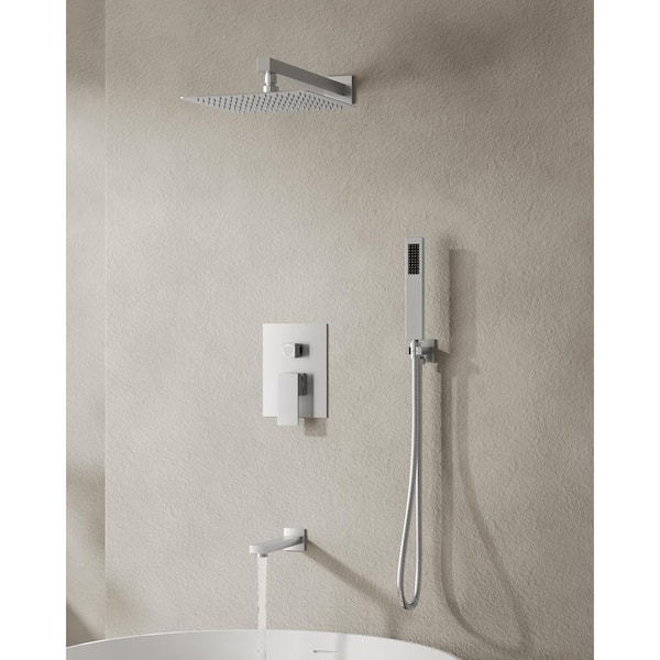 3-Spray Patterns with 10 in. Wall Mount Dual Shower Heads with Hand Shower in Brushed Nickel (Valve Included), 2.5 GPM