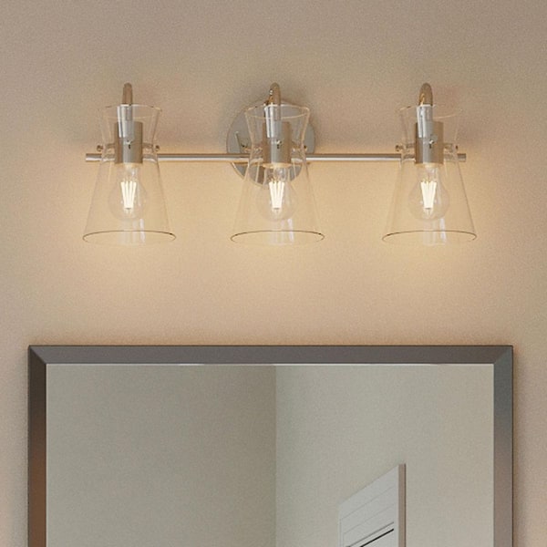 Briosco Collection 21 in. 3-Light Brushed Nickel Modern Industrial Vanity Light for Bathrooms