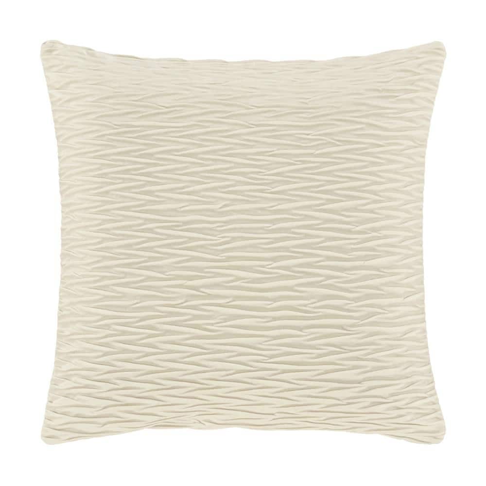 Ivory Textured Polyester Square Decorative Throw Pillow