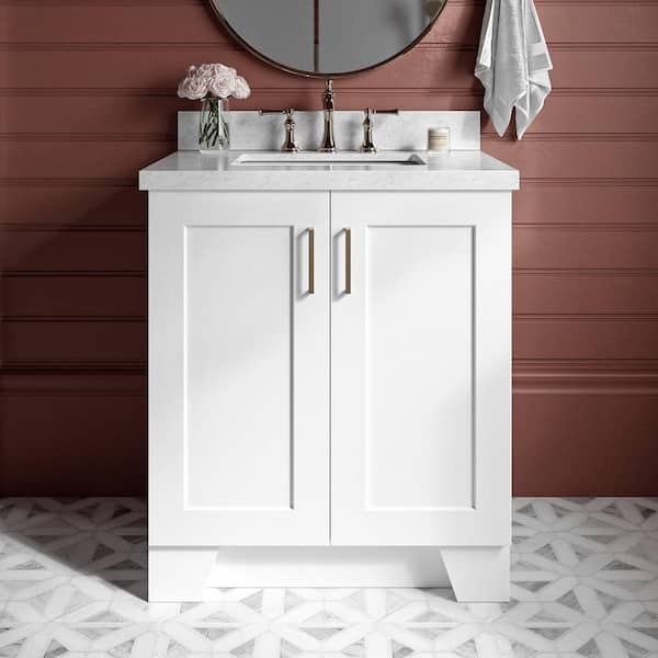 ARIEL Taylor 30 in. W x 22 in. D x 36 in. H Freestanding Bath Vanity in White with Carrara White Marble Top