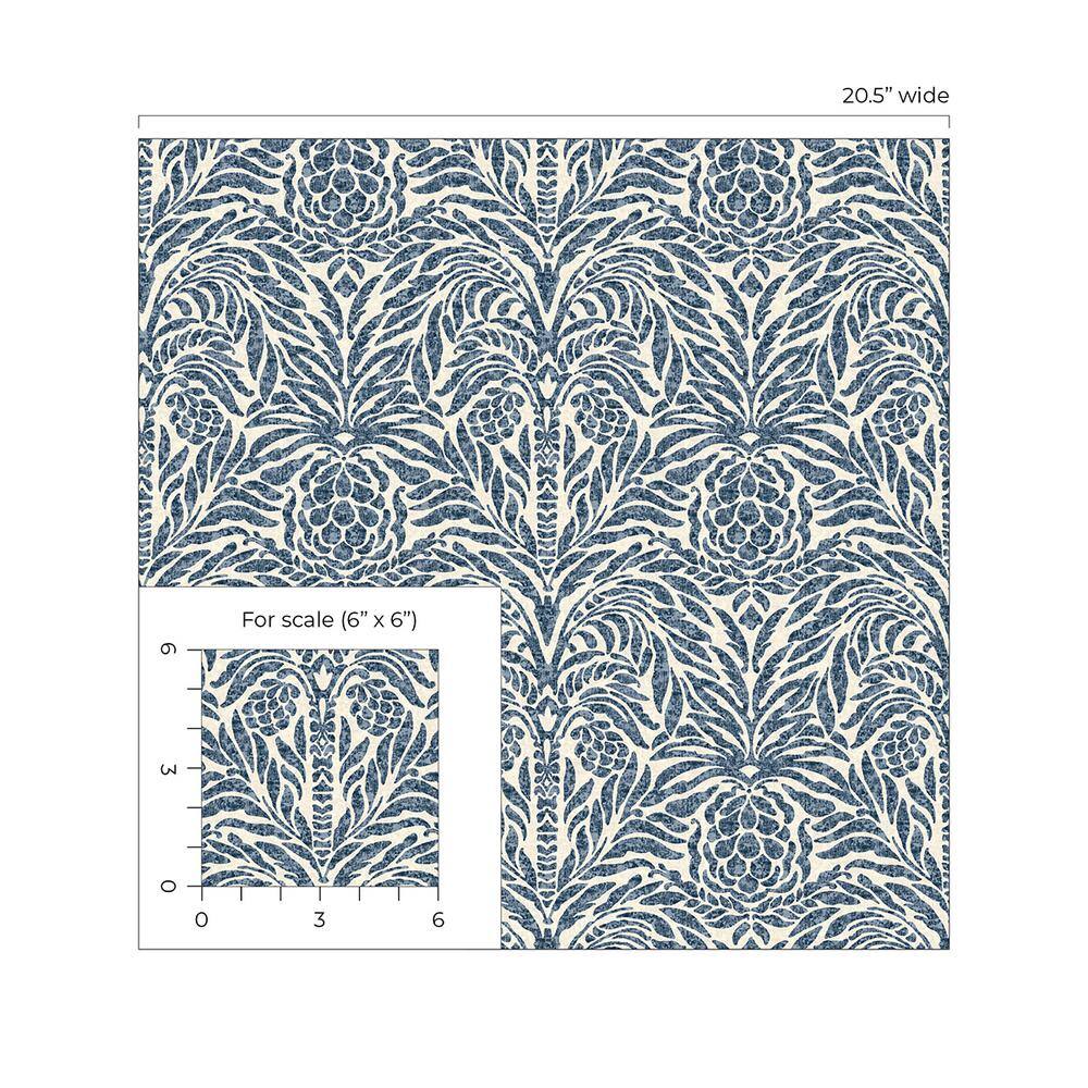 Indigo Damask Self-Adhesive Vinyl Peel and Stick Wallpaper Roll