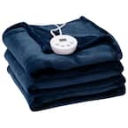 62 x 84 Twin Size Electric Heated Throw Blanket with Timer-Navy | Costway