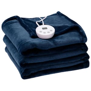 62 in. x 84 in. Heated Electric Blanket Timer Blue Twin Size Heated Throw Blanket