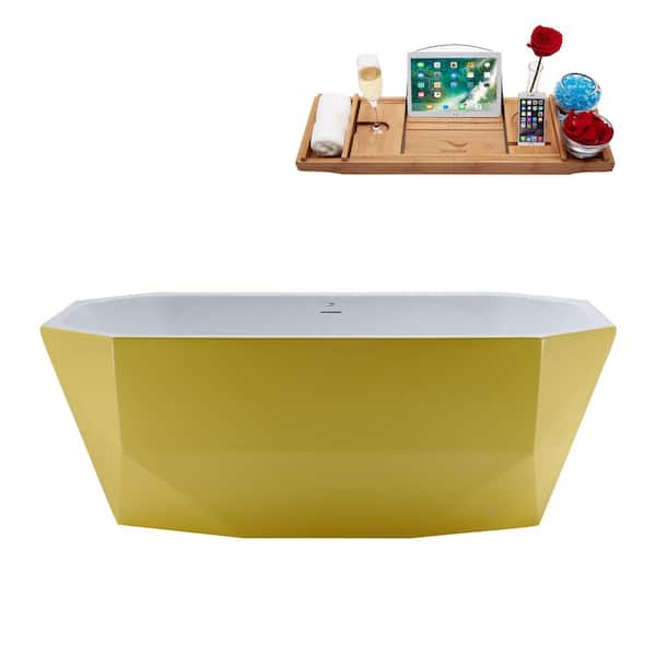 Streamline 63 in. Acrylic Flatbottom Non-Whirlpool Bathtub in Matte Yellow With Matte Oil Rubbed Bronze Drain
