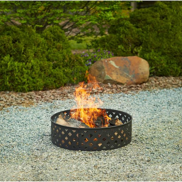 Steel Fire Ring with Lattice Pattern in Black 30 in 