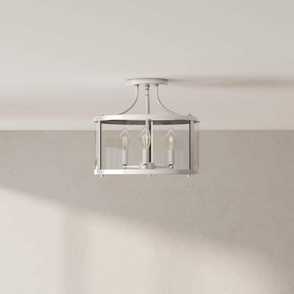 Progress Lighting Gilliam 13 in. 3-Light Brushed Nickel Semi-Flush Mount with Clear Glass Shade