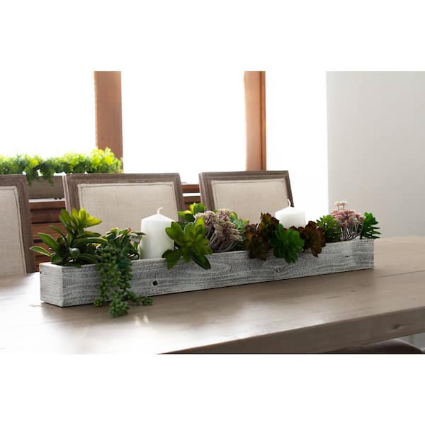 Rustic Farmhouse 35.5 in. x 4.5 in. White Wash Centerpiece Decorative Display Box