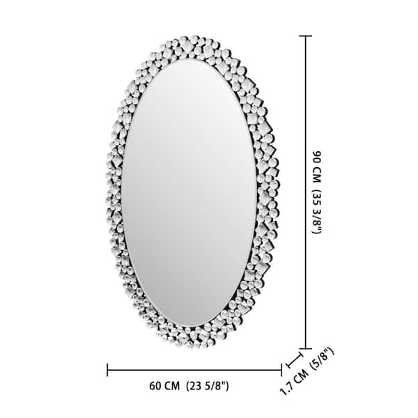 Crystal Silver Grass 23.6 in. W x 35.4 in. H Luxury Oval Glass Framed Mirror
