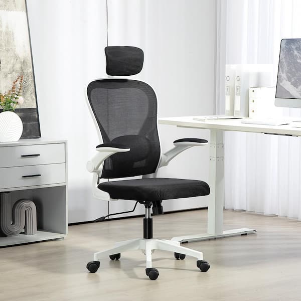 Polyster Adjustable High Back Executive Chair in Black with Armrests, Headrest, Swivel and Tilt for Home Office