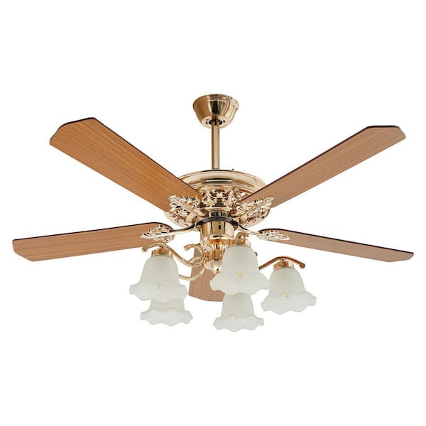 52 in. Indoor Gold and Brown Modern 3-Speed Ceiling Fan with Remote and Reversible Quiet Motor, No Bulbs Included